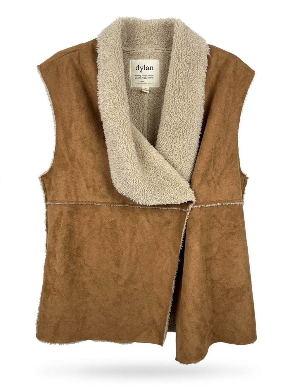 dylan Tan Faux-Suede Vest with Cream Sherpa Trim